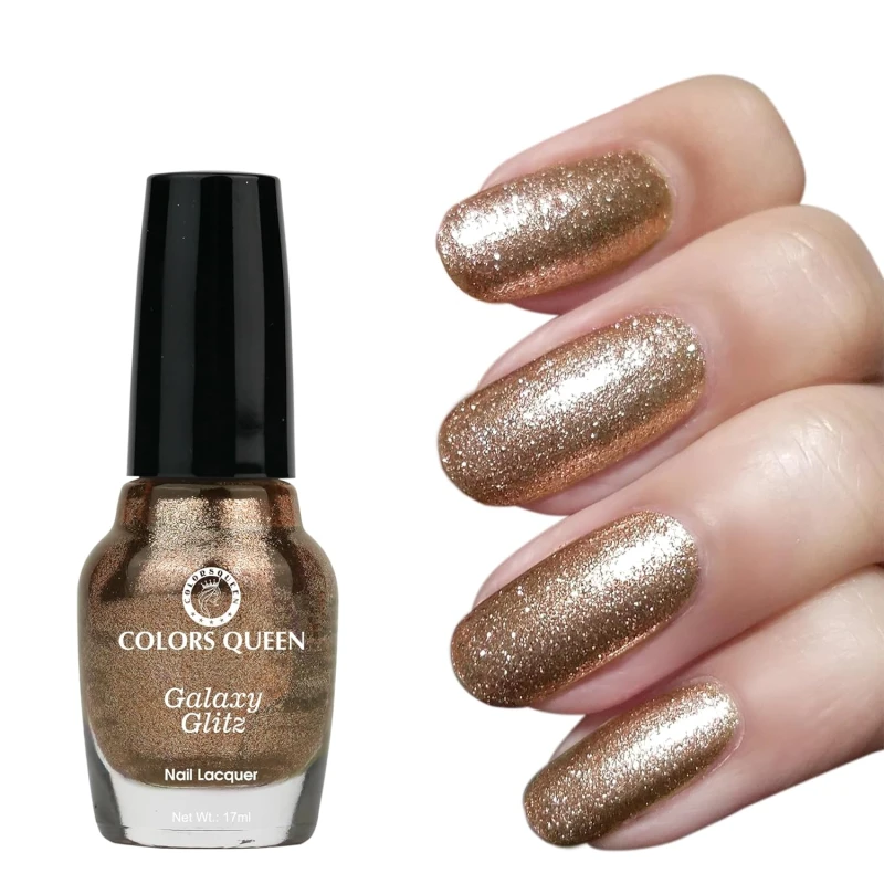 Colors Queen Galaxy Glitz Nail Lacquer | Glossy Nail Polish | Long Lasting | Chip Resisting Formula, Effortless Application | Vegan and Cruelty Free (131 - Champagne Fizz, 17ml) thumbnail 2